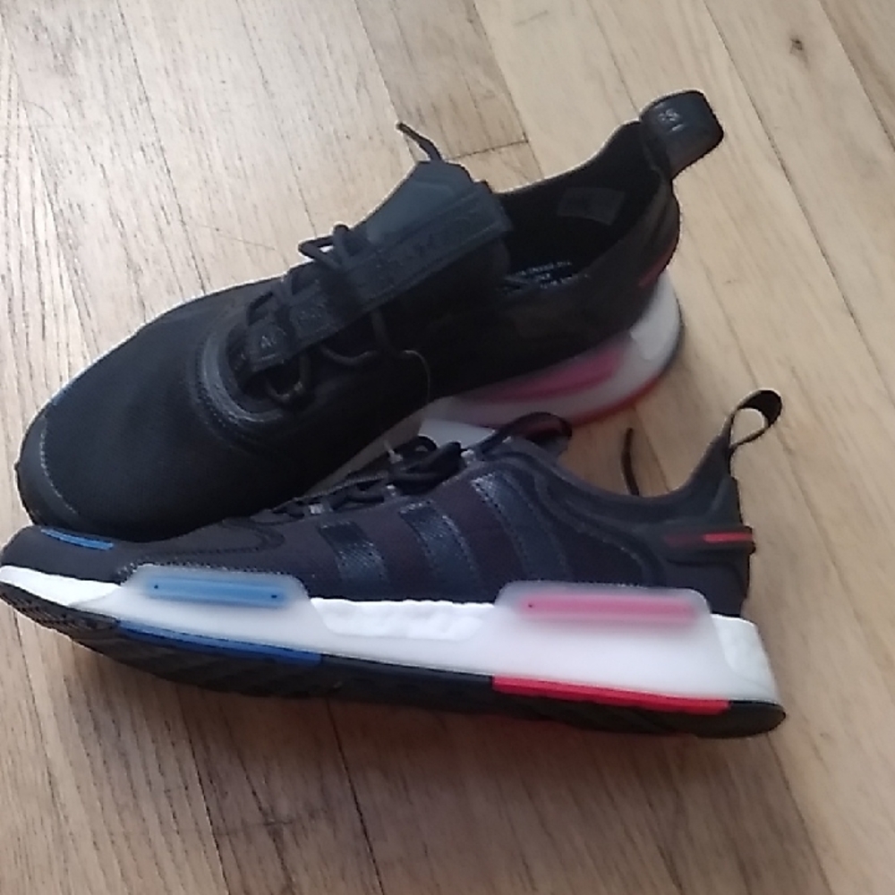 adidas Men's Black Athletic Shoes with Blue and Red Accents